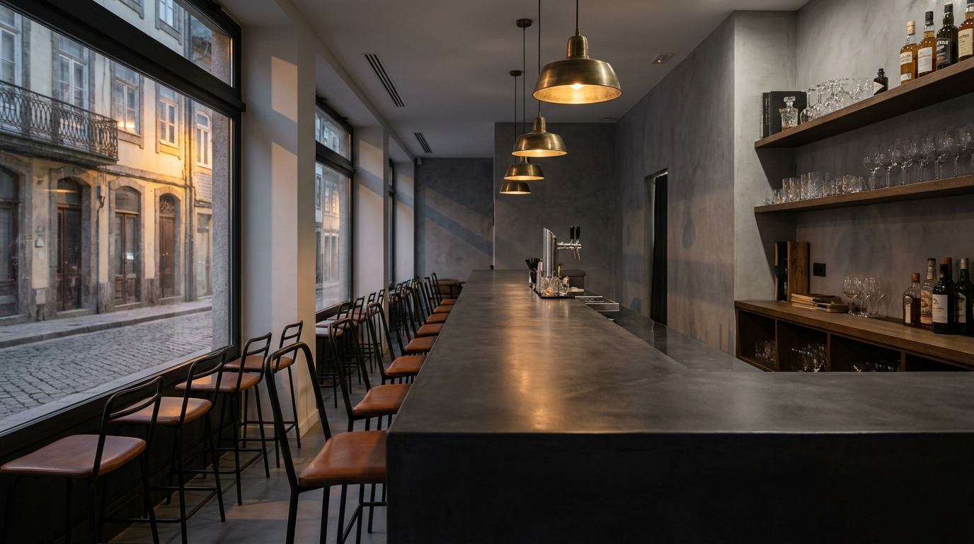 Microcimento em bar e café Porto