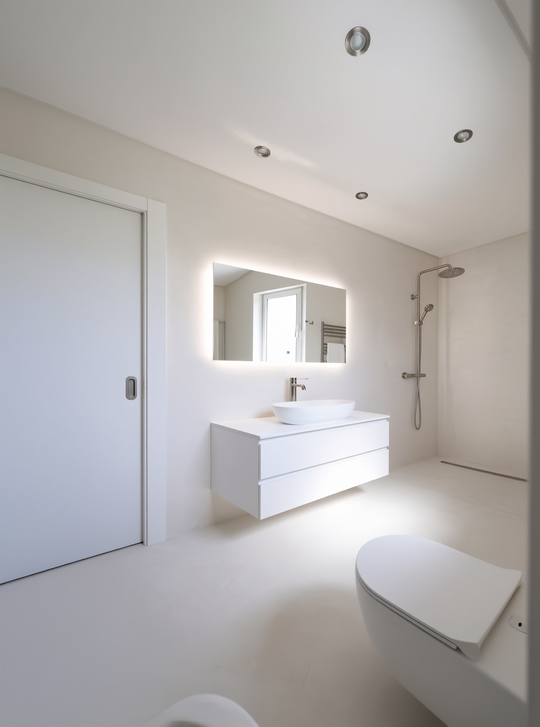 Casa de banho Espinho depois — textura microcimento parede sem juntas acabamento liso