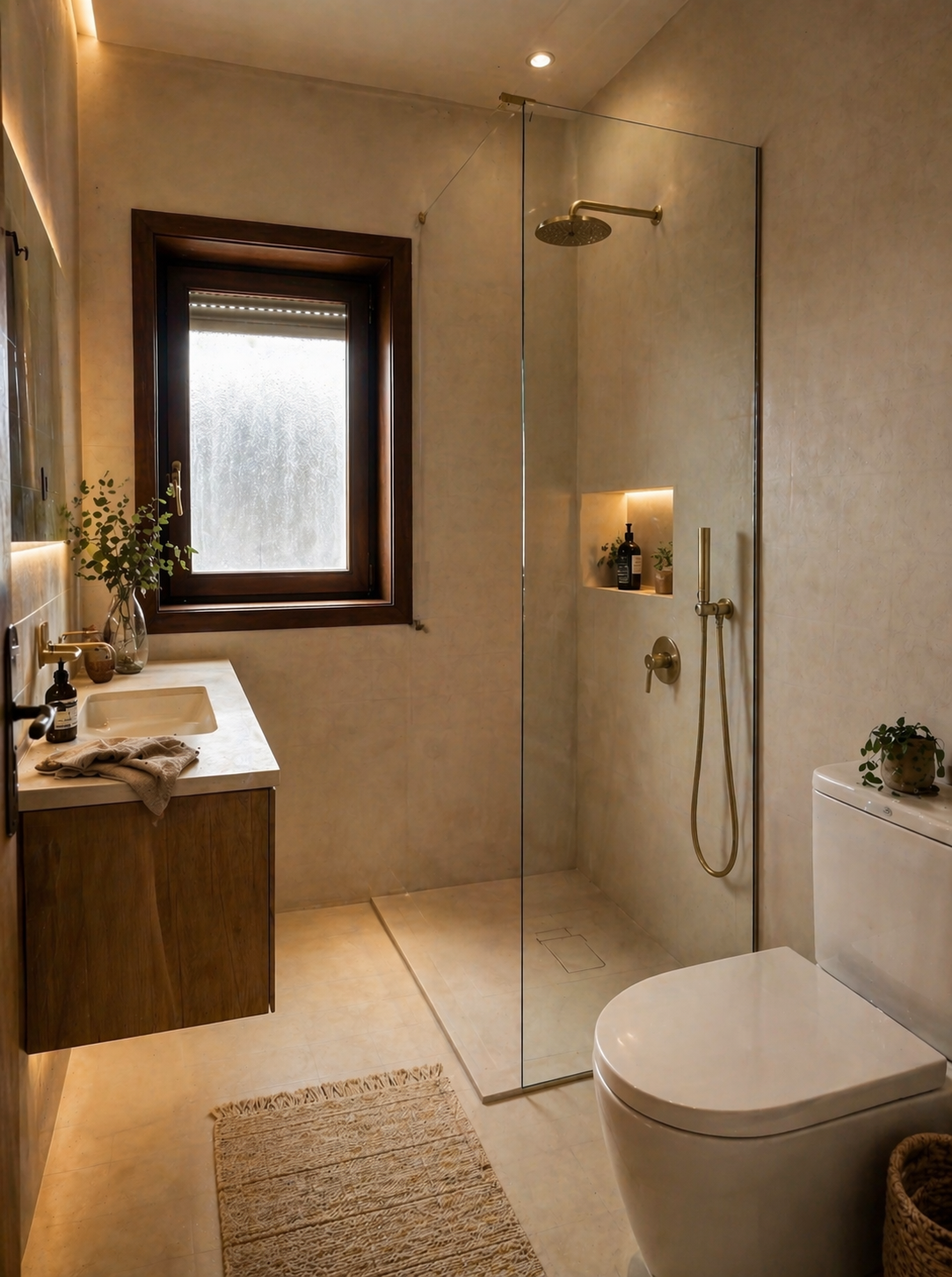 Casa de banho Porto microcimento greige duche walk-in