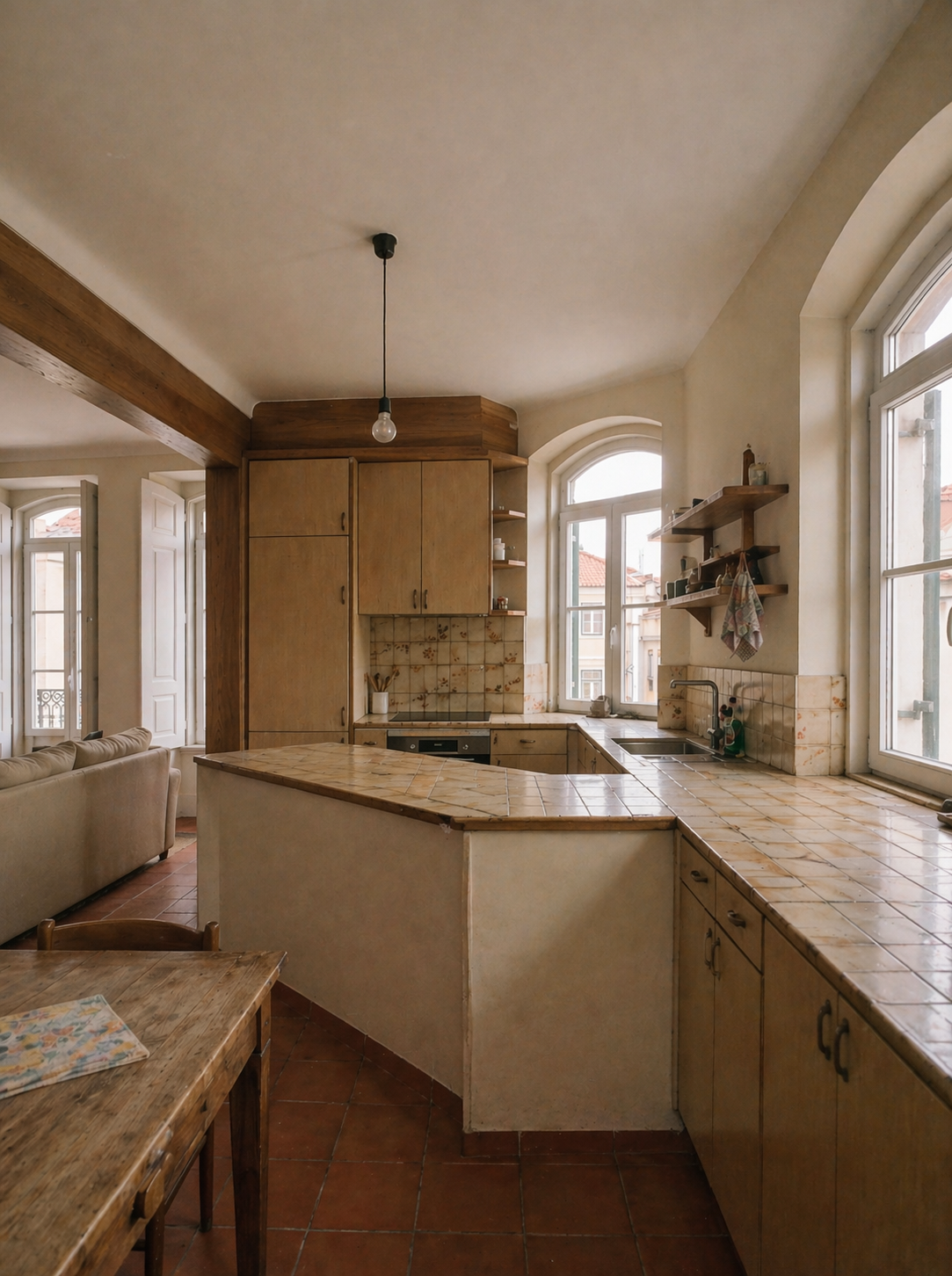 Cozinha Vila Nova de Gaia antes da remodelação — cozinha fechada anos 90 móveis antigos